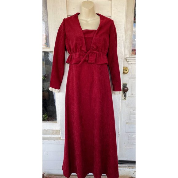 Vintage 1970s Burgundy red Maxi Dress with jacket Faux suede look - Picture 11 of 11